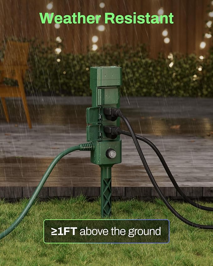 HBN Outdoor Smart Plug Waterproof WiFi Outdoor Outlet Timer with 6 Grounded Outlets, Remote & Voice Control Heavy Duty Yard Stake Plug Compatible with Alexa and Google Assistant No Hub Required