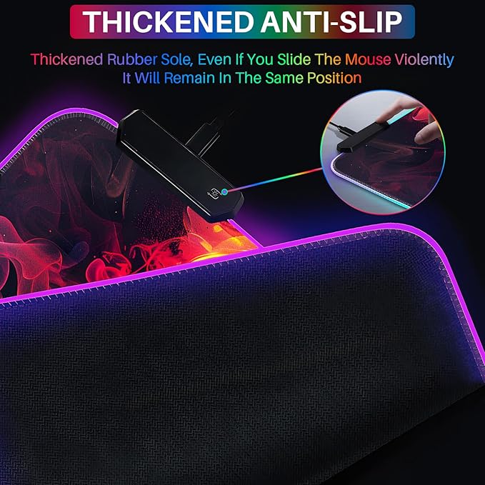 XL RGB Gaming Mouse Pad with 14 Light Modes - Light Up Gamer Mouse Pad,31.5 x 11.8in Non-Slip Gamepad Style Led Large Gamer Mousepad,Black Long Glowing Gaming Accessories for Desk, Waterproof