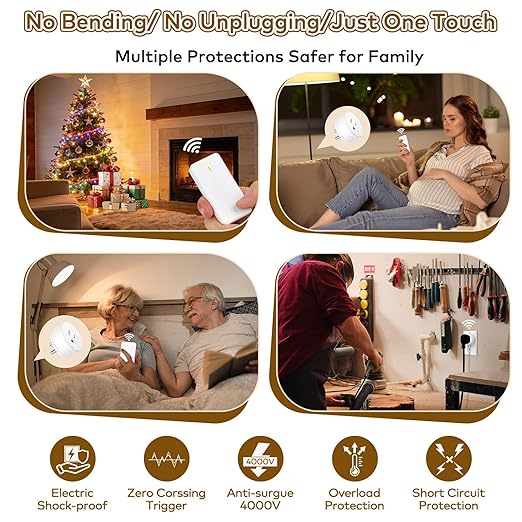 NineLeaf 4 Plug-in Light Switches with 1 Remote, Wireless Remote Control Light Switch with Wall Switch, 15A/1500W, TUV Listed, No Wiring, 500ft RF, Remote Control Outlet for Lamps,Household
