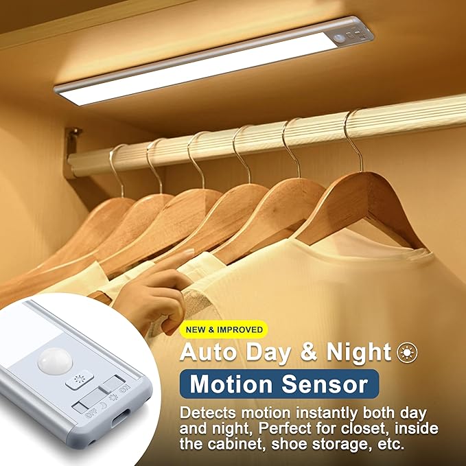 BLS 10inch Under Cabinet Lights, 40 LED Closet Lights, Motion Sensor Light Indoor, Battery Operated Lights, 1800mah USB C Rechargeable Under Cabinet Lighting, Magnetic Night Light for Kitchen (2 Pack)