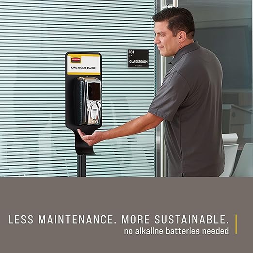 Rubbermaid Commercial Products AutoFoam LumeCel Hand Soap & Sanitizer Dispenser, Black/Chrome, Battery Free, Powered by Indoor Light, Touchless, Wall Mount, for Restrooms in Offices/Hotels