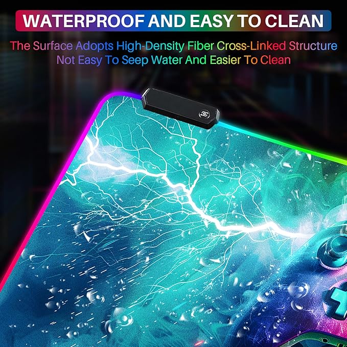 XL Led Gaming Mouse Pad with 14 Light Modes - Light Up Gamer Mouse Pad,31.5 x 11.8in Non-Slip Gamepad Style RGB Large Gamer Mousepad,Black Long Glowing Gaming Accessories for Desk,Waterproof