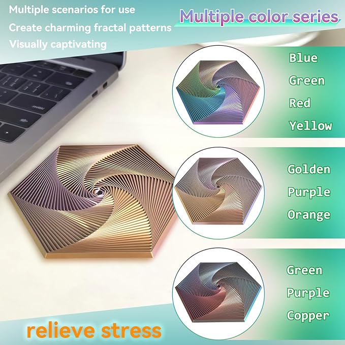 Fractal Fidget Hexagon - Suitable for Relieving Stress, Anxiety, and Tension | Autism, ADHD | Desk Adult Fidgeting Stress Relief Gift (Golden Purple Orange 35 Rings)