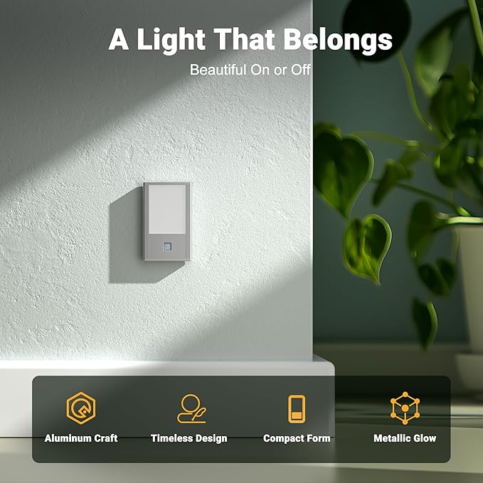 V4light Rechargeable Motion Sensor Night Lights, 8-Pack - Painted Grey Aluminum Alloy, Ultra-Compact Magnetic Mount, 3000K Warm White Glow, Ideal for Hallways, Bedrooms, Stairs & Nightly Use