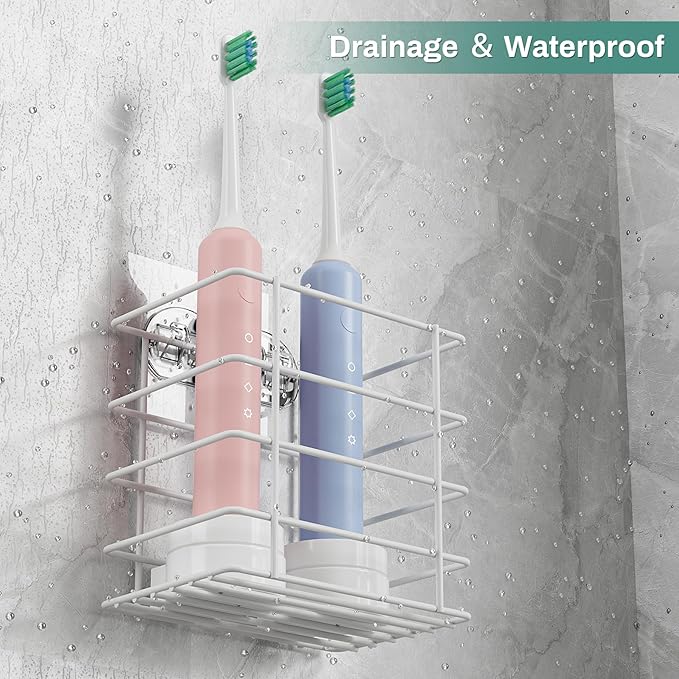 Shower Toothbrush Holder Wall Mounted, Adhesive Toothpaste Organizer for Bathroom Wall, Hanging Razor Tooth Brush Holder Caddy with Drainage, White RV Camper Bathroom Organizers and Storage