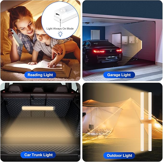 Under Cabinet Lights - Motion Sensor Light Indoor for Pantry, Closet, Kitchen, Bathroom - Battery Operated Magnetic Cabinet Lighting with Auto Off-4 Pack (Warm Light)