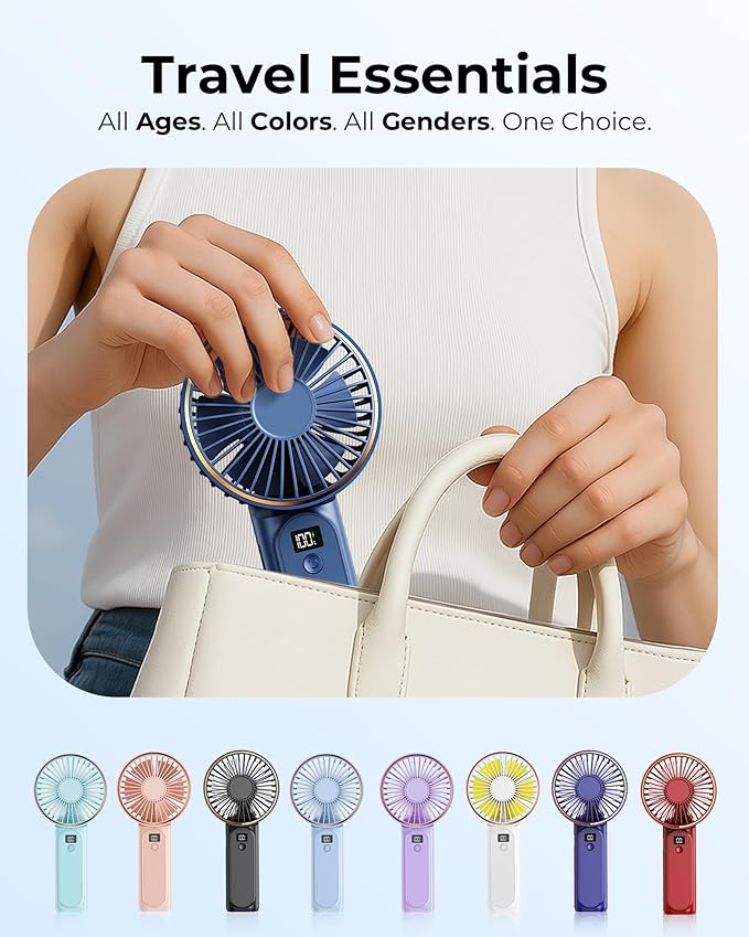 TUNISE Portable Handheld Fan, Portable Fan Rechargeable, 4000mAh, 180° Adjustable, 6 Speed Wind, Display Electricity in Real Time, USB Rechargeable Foldable F an, Quiet Personal Fan with Power Bank