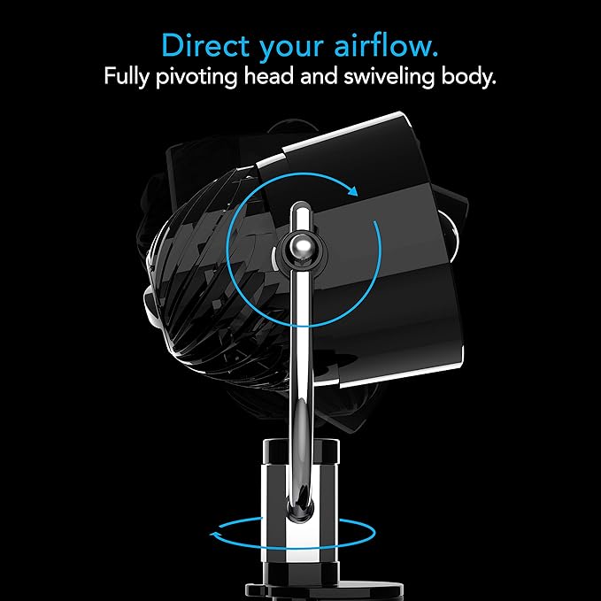 Vornado Pivot Clip Personal Air Circulator, 3-Speed, Portable Desk Fan with Multi-Surface Clip, 360-Degree Adjustable Axis, 9 in Tall, 4 in Diameter, Whisper Quiet, Black