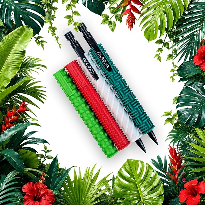Gyre & Gimble Pencil Gidgets – Textured Silicone Pencil Sleeve for Quiet Fidgeting – Transform Your Mechanical Pencil into a Sensory ADHD Tool for Kids and Adults – 4 Sleeves & 2 Pencils