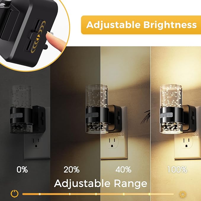 L LOHAS LED Motion Sensor Night Light,Dimmable Night Lights Plug into Wall, 3000K Night-Lights with 0-100 LM Adjustable, Acrylic Bubble Plug in Nightlight for Bathroom Hallway Nursery