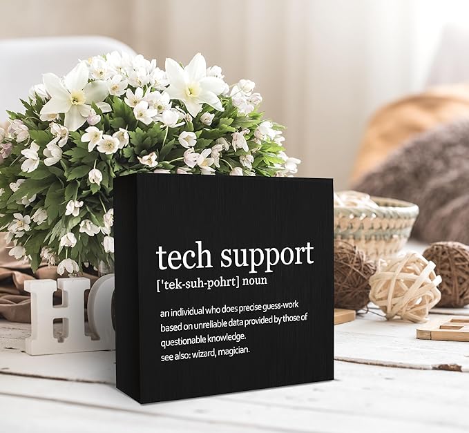 SRADMO Tech Support Office Wood Box Sign Desk Decor, Tech Support Gifts, Gifts For It Tech Guys, Desk Decorations Office, It Tech Gifts Wooden Box Sign Decoration, Tech Support Table Decor(Black)