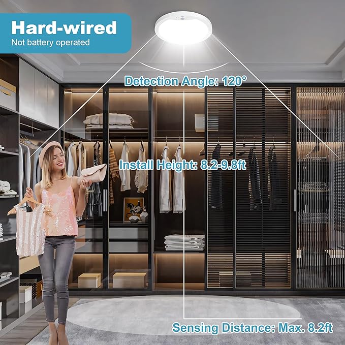 NEWKAZ 9Inch Motion Sensor Ceiling Light Hard-Wired, 20W Indoor Flush Mount LED Ceiling Light, 3000K 4000K 6000K 3CCT Adjustable for Closet Doorway Stairway Hallway, NOT Battery Operated