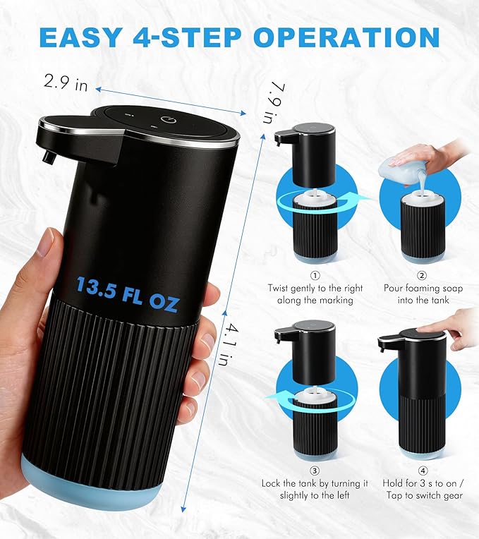 RYTOXILO Automatic Soap Dispenser, 2 Pack Black Touchless Liquid Soap Dispenser for Bathroom, 13.5 Fl Oz Plastic Electric Auto Dish Soap Dispensers Wall Mount for Kithcen with Adjustable Volume
