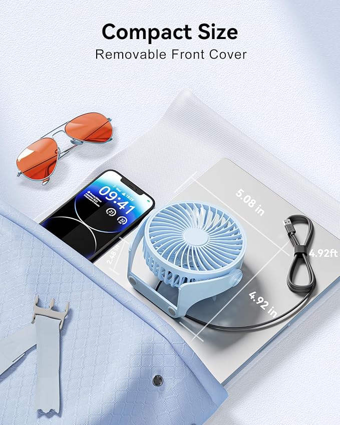 Edvision USB Desk Fan, 5 Inch Small Portable, 3 Speeds Powerful Wind Mini Personal Desktop Fan 360° Rotation Adjustable, Plug In USB Fan Quiet for Table Home Office Travel Car(Blue)
