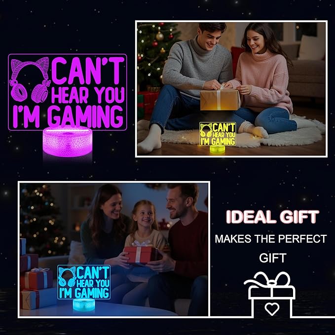 YuanDian Can't Hear You I'm Gaming Night Light, Headset Graphic Video Games Gamer Gift Funny 3D Illusion Lamp 16 Colors Changing Touch & Remote Control for Women Gamers Teenagers and Girls