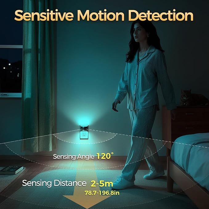 DORESshop LED Night Light[2 Pack], Night Lights Plug into Wall, 8-Color RGB LED Nightlight with Motion Sensor, Dusk to Dawn Sensor, Nightlights for Adults, Bedroom, Bathroom, Hallway