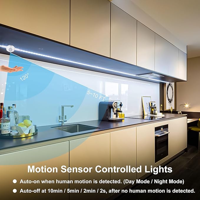 Motion Sensor Under Cabinet Lights, Plug in, Seamlessly Linkable, 6 Pcs 12 Inch Under Counter Lighting Bars for Kitchen, Closet, Gun Safe, Shelf, Display Case, LED 3000k Warm White