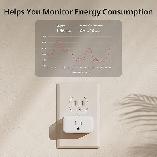 SwitchBot Smart Plug Mini, 15A Energy Monitoring, WiFi & Bluetooth Outlet, Compatible with Alexa, Google Assistant, Home Assistant, App Control, Timer Function, No Hub Required, Compact Design