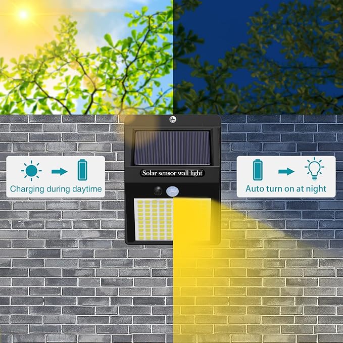 kolpop 6 Pack Solar Motion Lights Outdoor, 3 Modes/100LED Security Wireless IP65 Waterproof Wall Outdoor for Front Door, Backyard, Garage, Deck(Warm White)