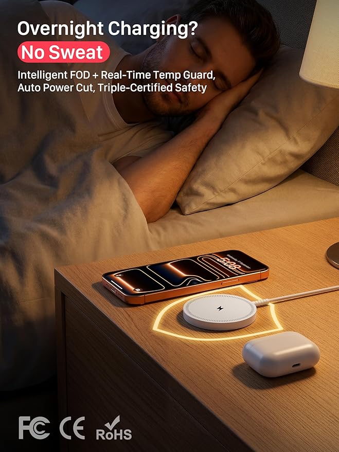 Magnetic Wireless Magsafe Charger iPhone: Charging Pad for iPhone 17/16/15/14/13/12 Series & AirPods Pro 4-2, Strong Magnet, Dual Ports, Case-Friendly, Lightweight for Travel Home Office Desk