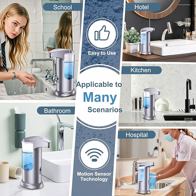 12.5oz Automatic Liquid Soap Dispenser, Touch-Free Battery Operated Adjustable Soap Dispensing, Volume Premium for Kitchen Bathroom Toilet
