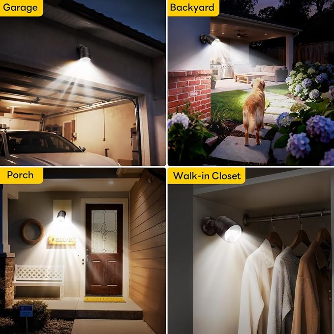 Battery Operated Motion Sensor Light,4000mAh Rechargeable Battery Powered Spotlight 600 Lumen Outdoor IP65 Waterproof for Porch,Yard,Wall,Garden with Dusk to Dawn (Brown-2pcs)