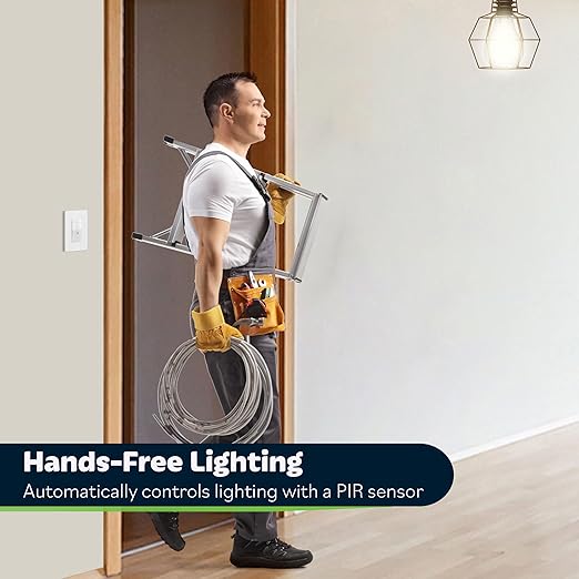 TOPGREENER Motion Sensor Switch, PIR Sensor with Ambient Light Level Detector, Occupancy & Vacancy, No Neutral Wire Required, Ground Wire Required, 5A, 150W LED/CFL, Single Pole, TDOS5-JM, White