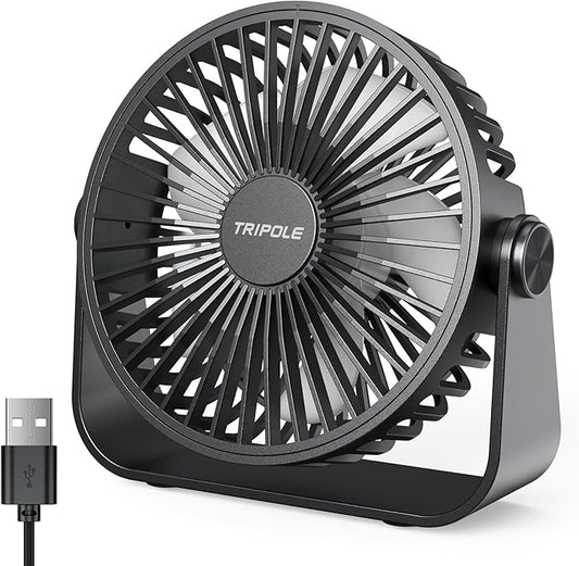 TriPole USB Desk Fan Portable Mini Fan Powerful 3 Speeds Wind Personal Desktop Fan with 360° Head Rotation for Home Office Car Indoor Outdoor Black, No Battery, 4.5 Inches