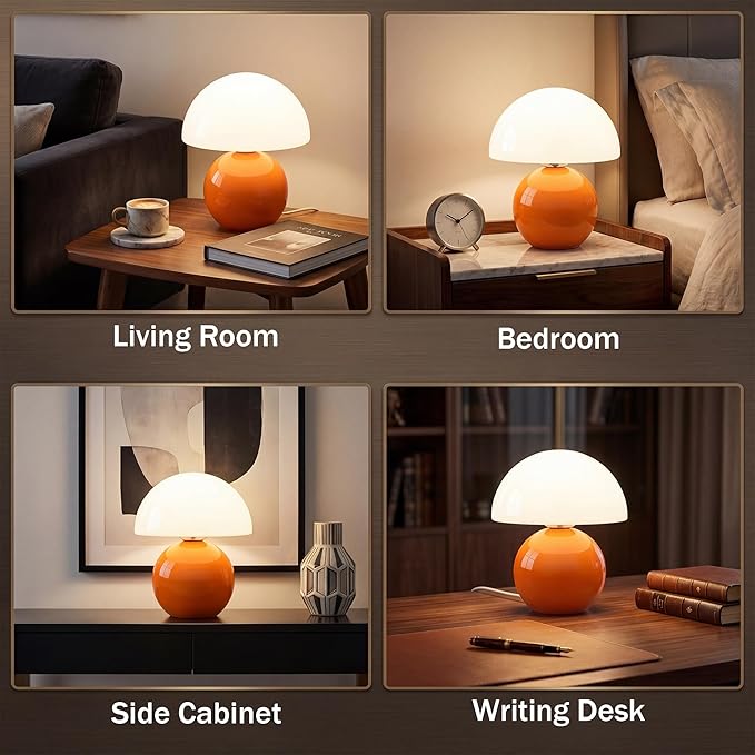 Dawnwake Mushroom Lamp Table Lamp for Bedroom,Desk Bedside Small Lamps for Living Room Night Stands,Mushroom Decor Cute Mini Modern Mid Century Lamps,Unique Aesthetic Home Living Room Decor(Orange)