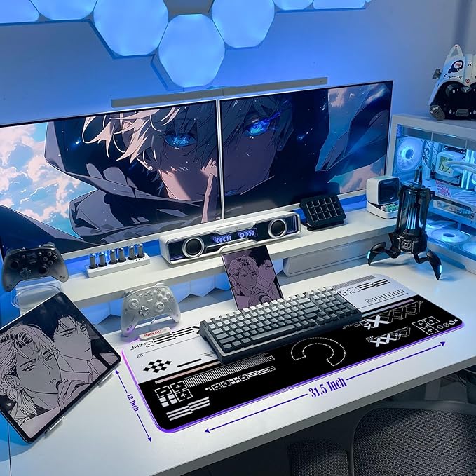JMIYAV White Gaming Mouse Pad RGB Mousepad Non-Slip Rubber Base Extra Large Cool XL XXL Computer Desk Pad Gaming Accessories LED Light Up Extended Big Mouse Pad for Gamer Ops Overlay