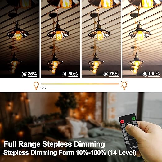 Outdoor Dimmer for String Lights – 560W Dimmer Plug with Daily Timer & Memory, IP65 Waterproof Plug in Dimmer Switch with 100FT Remote & Backup Button for Patio Lights, Backyard Party & Holiday Decor