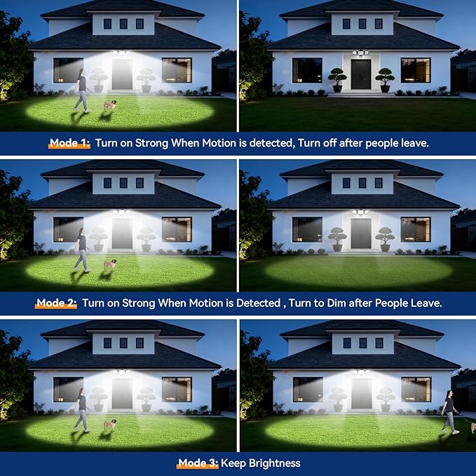 LED Security Lights Motion Sensor Light Outdoor, 7000LM, 6500K, Waterproof, Flood Light Outdoor Motion Detector with Adjustable 3 Head, Hardwired Wall Light for Entryway, Yard, Garage