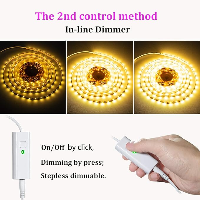 WOBANE Warm White LED Strip, Dimmable LED Light Strips with RF Remote and ETL Listed Adapter, 16.4ft Flexible Tape Lights for Kitchen,Under Cabinet,Bedroom, 3000K,300 LEDs Rope Light