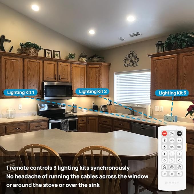 Litever Kitchen Under Cabinet Lights Plug in. Slim. Super Bright. 21W. Dimmable. 1 Remote Controls Multiple Lighting Kits Synchronously. for Kitchen Cabinet Light, Counter Lights, Warm White 3000K.