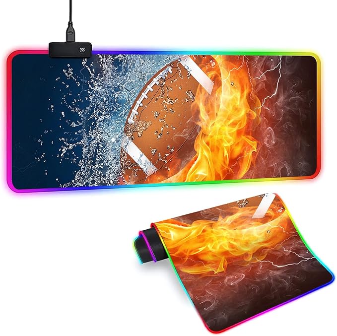 XL RGB Gaming Mouse Pad with 14 Light Modes - Light Up Gamer Mouse Pad,31.5 x 11.8in Non-Slip Football Style Led Large Gamer Mousepad,Black Long Glowing Gaming Accessories for Desk,Waterproof