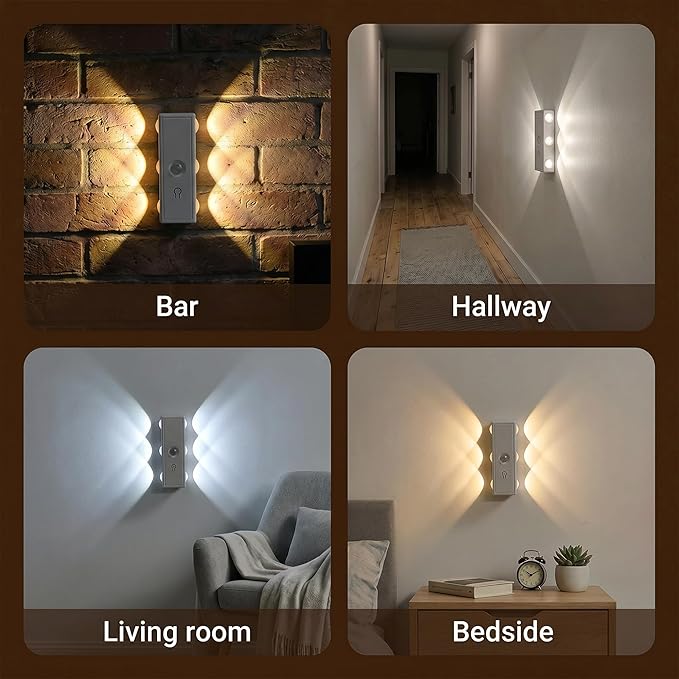 Motion Sensor Wall Lights, Rechargeable Peel and Stick On Sconces set of 2, Wireless No Drill Wall Lamp, 3CCT Dimmable Magnetic Mount for Hallway Closet Stair Bedroom