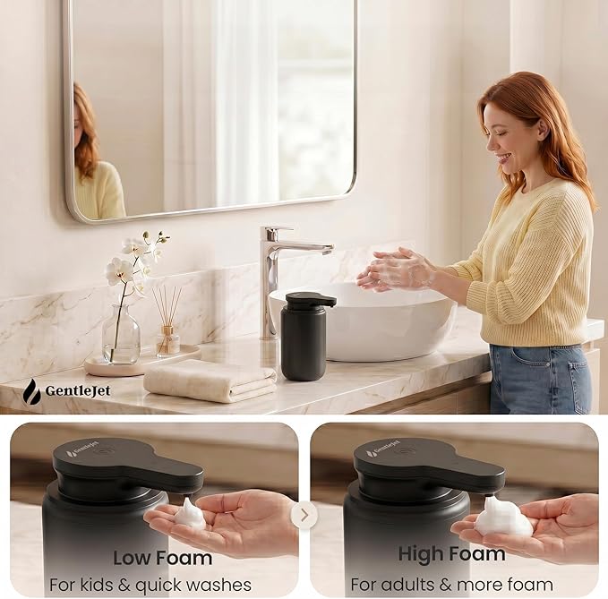 GentleJet SimpleFoam Automatic Foaming Soap Dispenser Touchless Sensor, USB-C Rechargeable, IPX5 Waterproof, Dual Output for Bathroom Kitchen Sink, ABS Compact Design