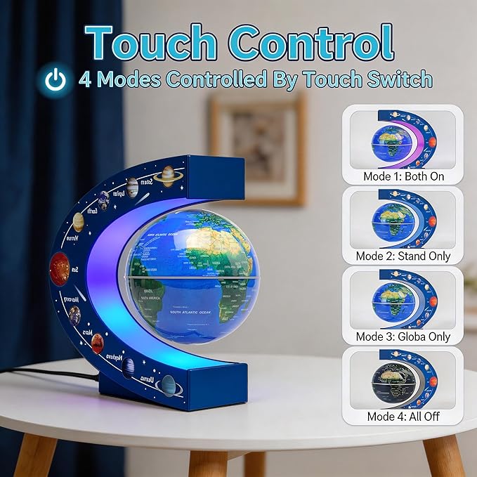 Magnetic Levitation Floating Rotating 3in Globe With Colored Lamp For Men Boss Cool Office Decor Gifts Or Kids Desk Toys,Nine planetary solar systems astronomy educational cosmic earth globe