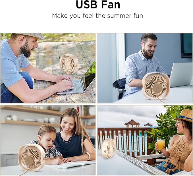 EasyAcc USB Small Desk Fan, Slumber Pod Fan [360°Rotatable &Powerful] 3 Speeds Portable Personal Table Travel Fan for Desk Cruise Ship Dorm Bedroom Office (No Battery)