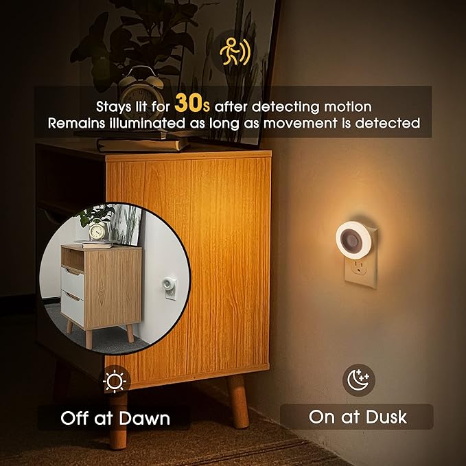 Briignite Motion Sensor Night Light, [4 Pack], Night Lights Plug into Wall, Auto On/Off Motion Activation Nightlight, Energy-Saving 0.6W LED, Warm White, Ideal for Kids, Bedroom, Bathroom