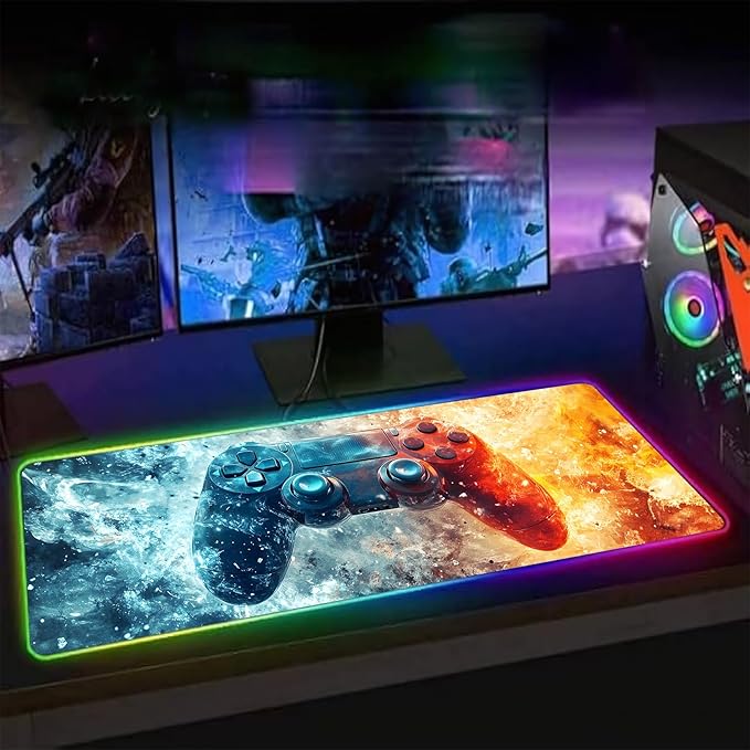 XL Led Gaming Mouse Pad with 14 Light Modes - Light Up Gamer Mouse Pad,31.5 x 11.8in Non-Slip Gamepad Style RGB Large Gamer Mousepad,Black Long Glowing Gaming Accessories for Desk,Waterproof