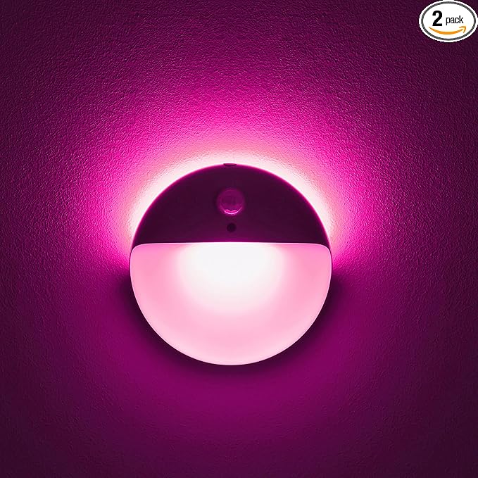 YUNLEX 2 Pack Pink Battery Night Light, Motion Activated Night Light, 2.6" Small Sticky Lights, 3 Light Modes, Dimmable Soft Glow for Bedroom, Nursery, Baby, Kids, Sleep, Soothing Fear of The Dark