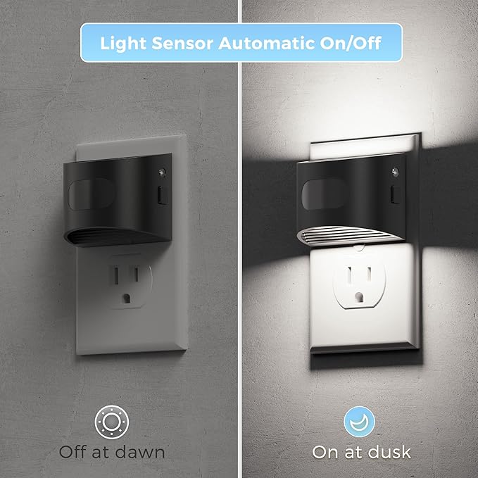 L LOHAS LED Night Light with Motion Sensor & Dusk to Dawn Sensor, Night Lights Plug into Wall with 30-100lm Adjustable Brightness, Dimmable Night Light for Bathroom, 5000K Daylight White, 4 Pack