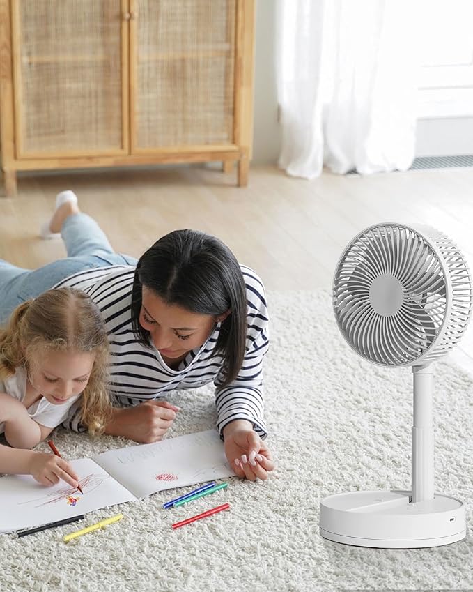 Desk Fan, 8-Inch Oscillating Portable Fan Rechargeable, 24H Run, 90° Rotate Small Fan for Bedroom, 4 Speeds＆8H Timer Quiet Mini Travel Fan, Battery Powered USB Fans for Office＆Home, White