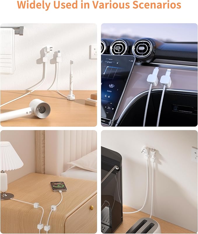 6-Pack Magnetic Cable Clips, XOVRAETH Smooth Adjustable Adhesive Cord Organizer, Desk Cable Management Wire Holder Keeper Cables Staples for Nightstand Home Office Desk Car Phone Wall Desktop(WhiteB)