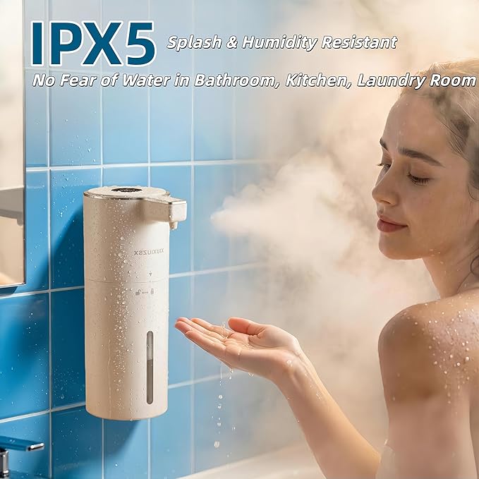 Automatic Soap Dispenser Liquid Touchless Upgrade Pump Uneasy Plugging Wall Mounted USB Rechargeable, 4-Level Adjustable 13.52oz Modern Electric Hand Soap Dispenser Kitchen Bathroom Kids Family White