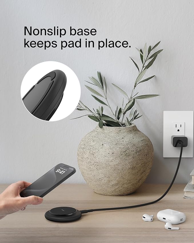 Belkin Magnetic Wireless Charging Pad 15W - MagSafe-Compatible Qi2-Certified Wireless Charging Station, iPhone Charger for Apple iPhone 16, 15, 14, AirPods w/Non-Slip Base, No PSU - Black (2-Pack)