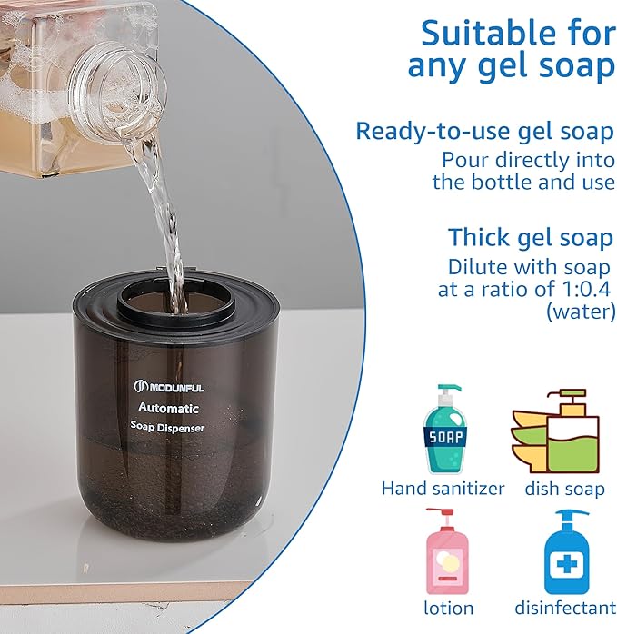 Automatic Soap Dispenser for Kitchen Sink - Wall-Mount & Countertop: 4-Level Adjustable, 13.5oz Clear Plastic IPX5 Rechargeable, Suitable for Kitchen Sink & Bathroom (Black)