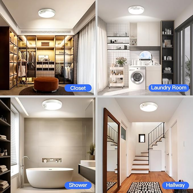 Homelist Newly Upgraded 8000mAh Rechargeable Ceiling Light, Battery-Operated Wireless Motion Sensor Ceiling Light with Remote for Shower, Bathroom, Closet, Stairs, Hallway, Porch (6000K Cool White)