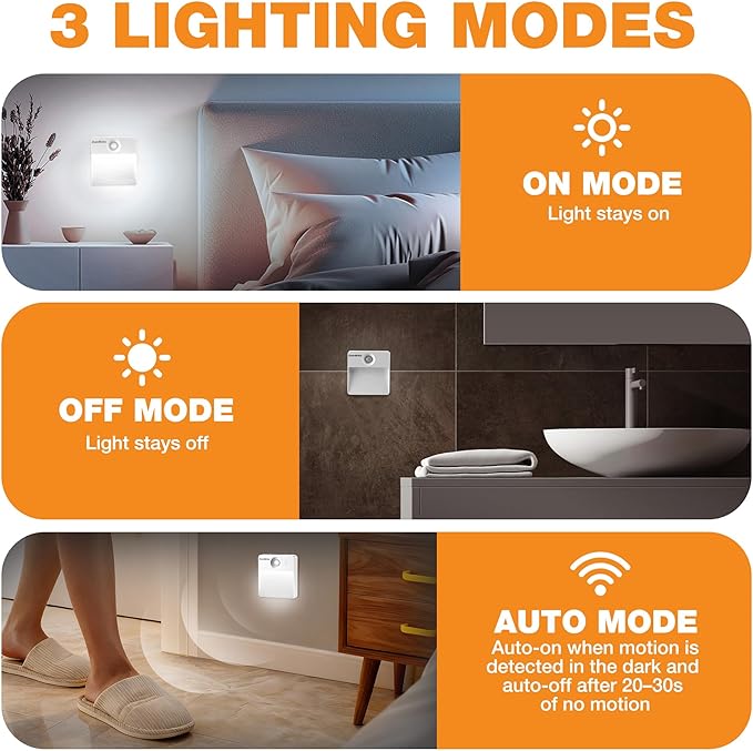 EverBrite Rechargeable Square Motion Sensor LED Night Light, Motion Activated LED Night Light with 3 Lighting Modes, Touch Control, 3 Color Temperatures & Dimmable, for Hallway, Bedroom, 2 Pack